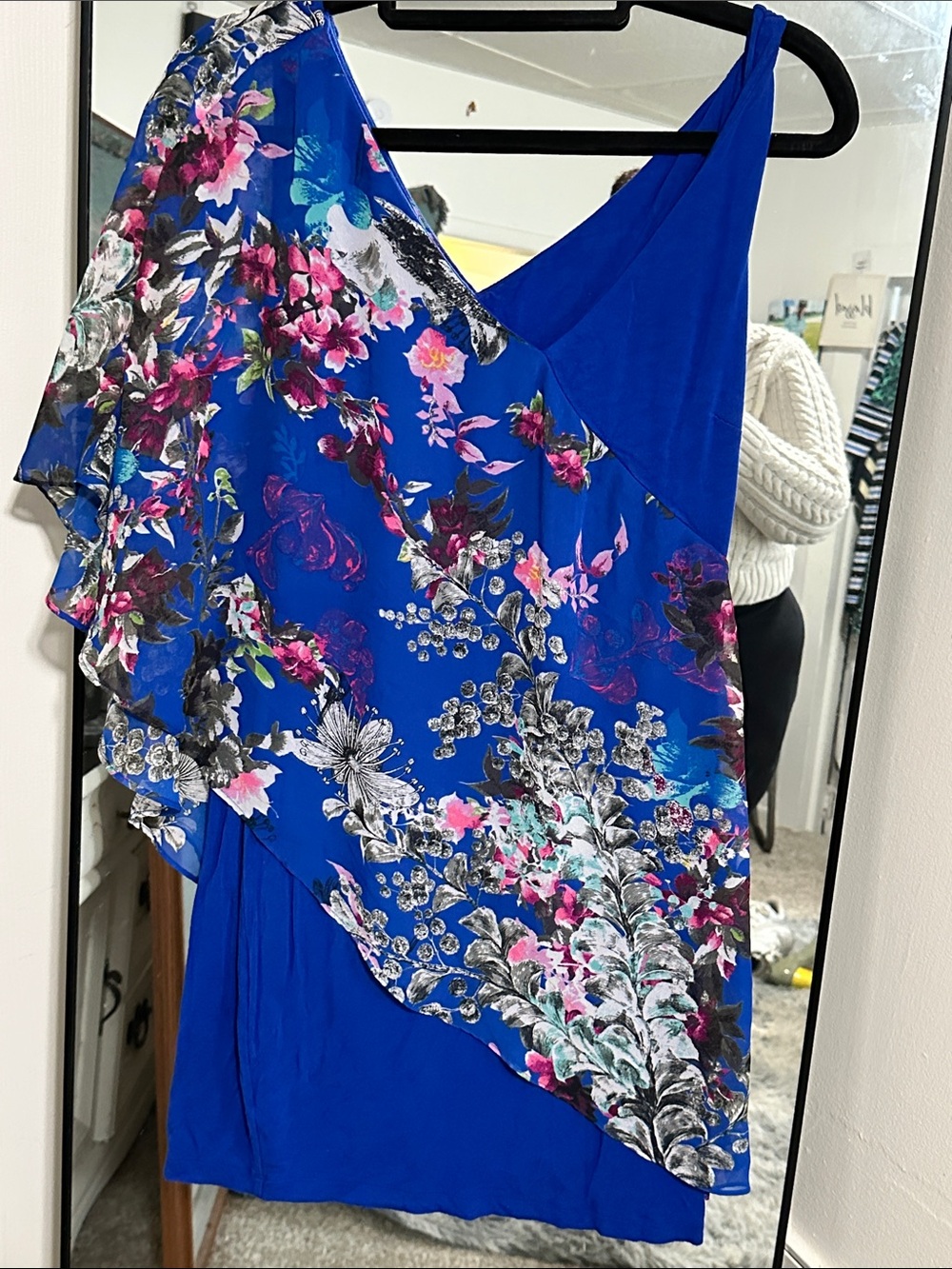 bebe Blue Floral Print Blouse